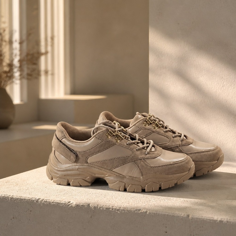 Shoe Dazzle Ximena Chunky Sneaker in Camel Palette - Size 6.5